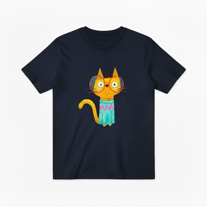 Quirky Cat with Glasses Funny Graphic T-Shirt T6003
