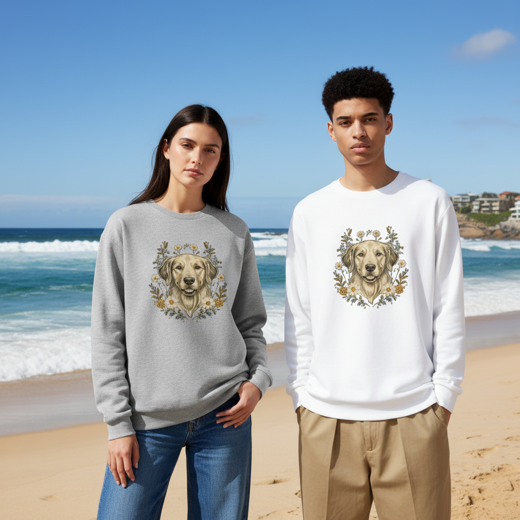 Golden Retriever Floral Daisy Graphic Crewneck C1090