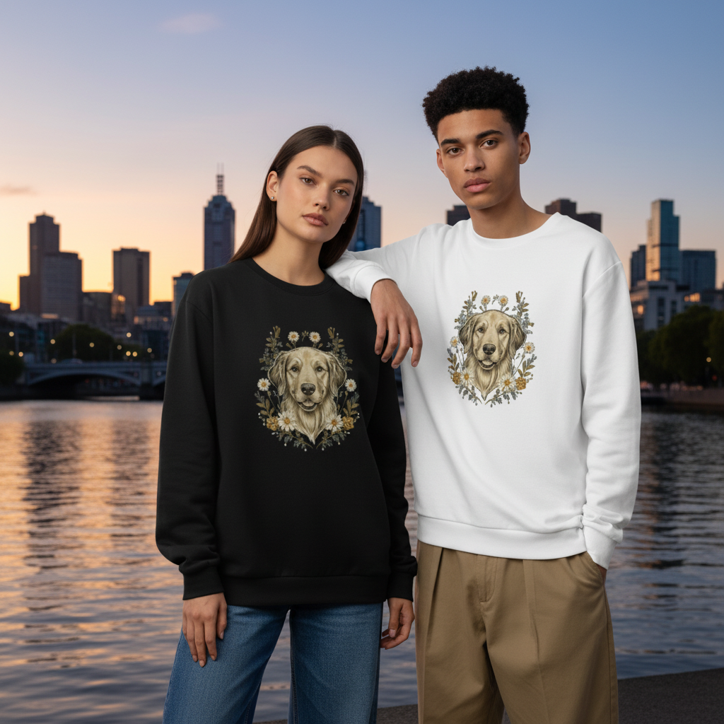 Golden Retriever Floral Daisy Graphic Crewneck C1090