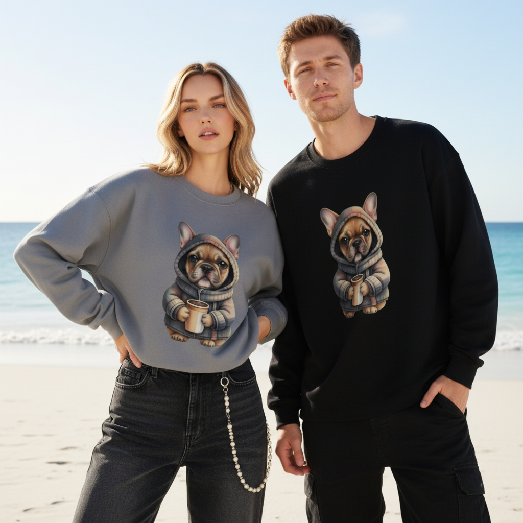 Cozy Frenchie Coffee Lover Dog Gift Crewneck C1091