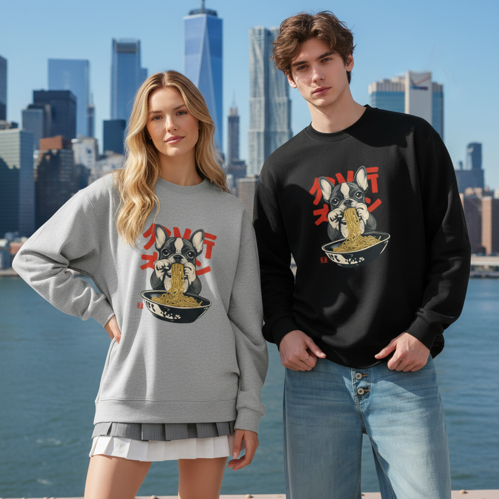 Frenchie Ramen Japanese Art Graphic Crewneck C1092