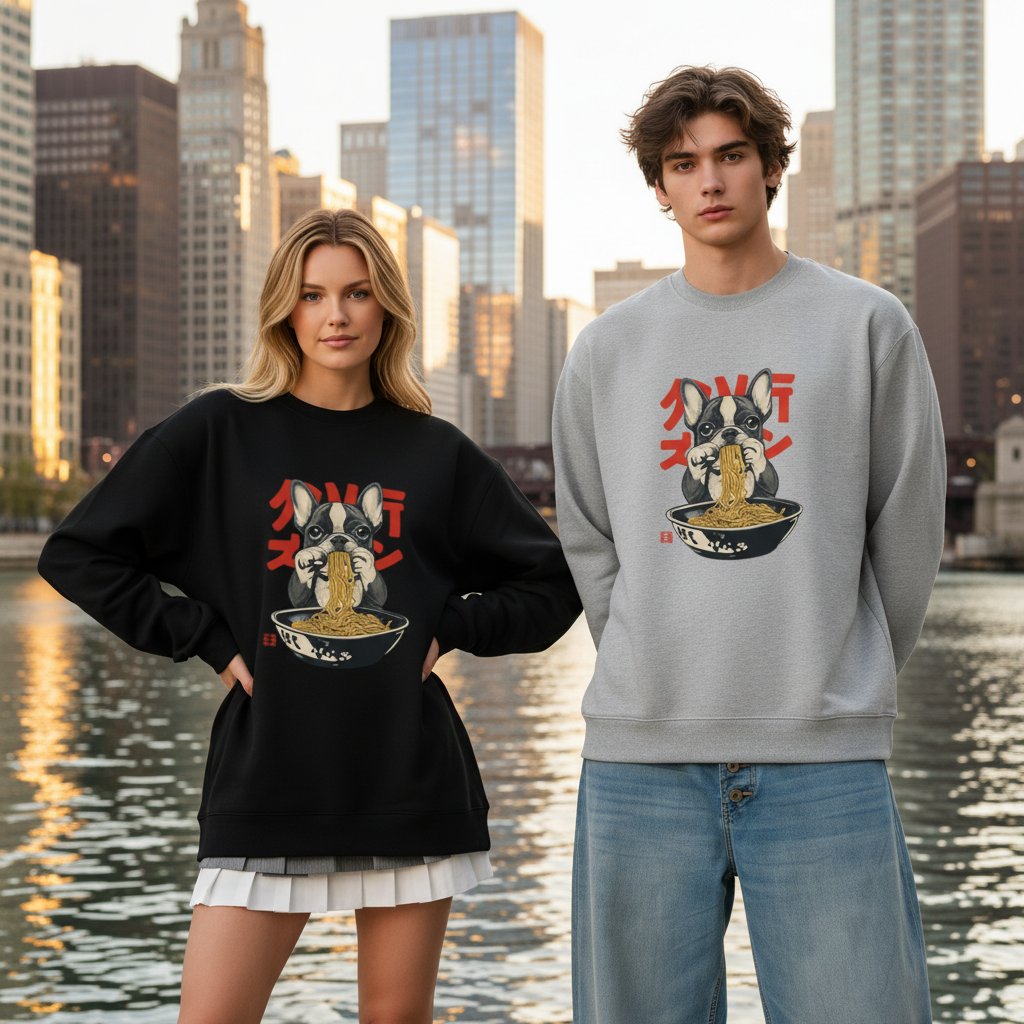 Frenchie Ramen Japanese Art Graphic Crewneck C1092