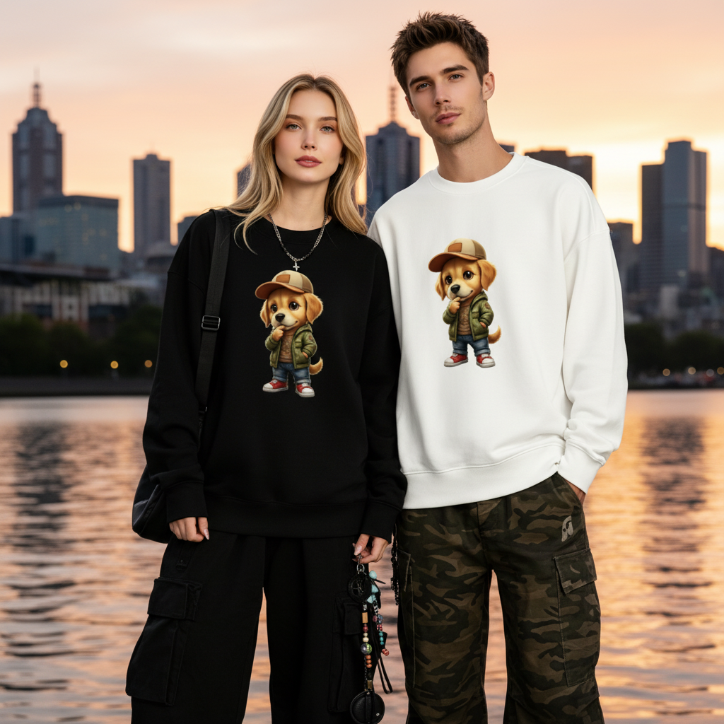 Cool Golden Retriever Puppy Street Style Crewneck C1093