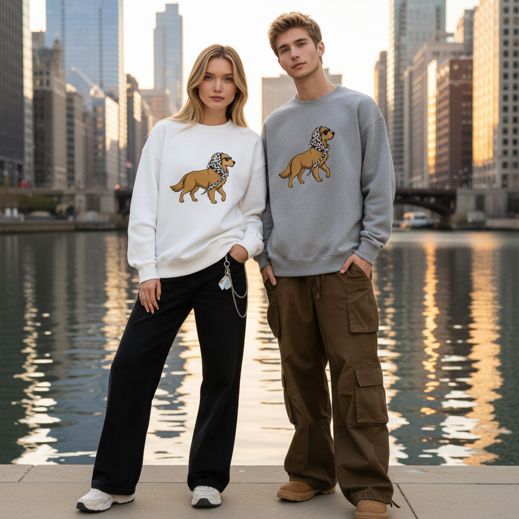 Sassy Golden Retriever Leopard Sunglasses Dog Crewneck C1094