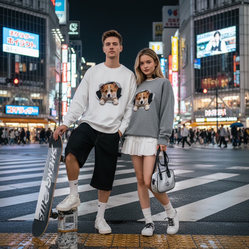 Cute Corgi Puppy Torn Hole 3D Crewneck C1095