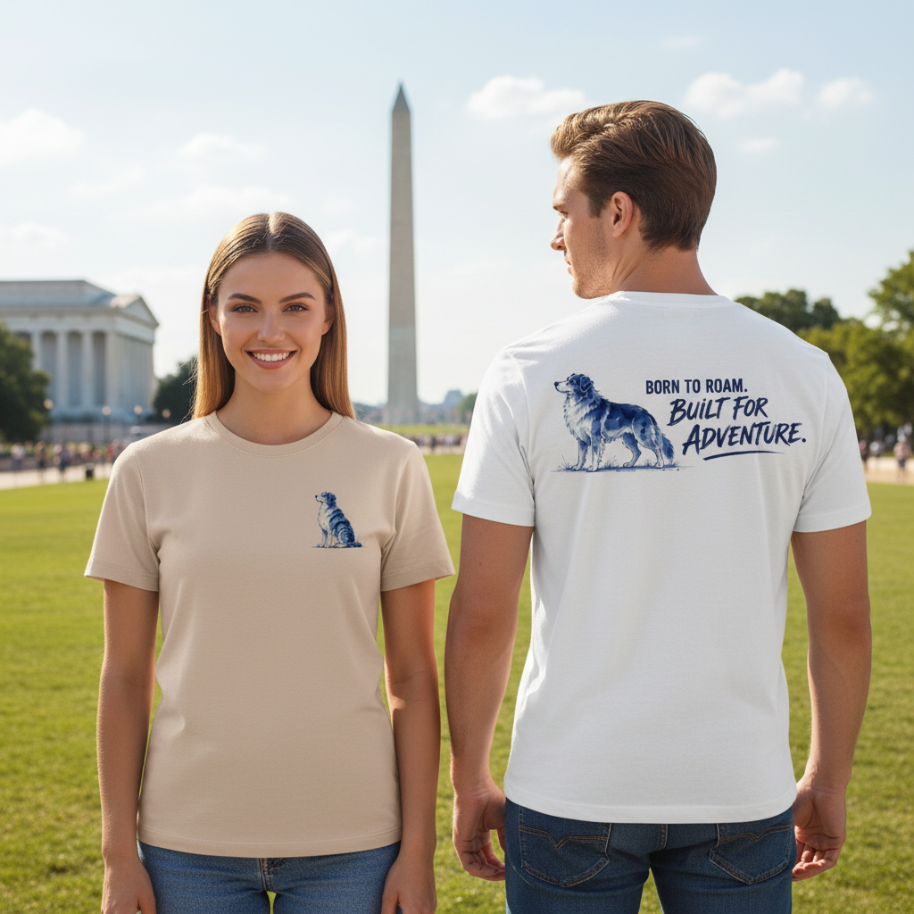 Born to Roam Built for Adventure Aussie Dog Graphic Tee