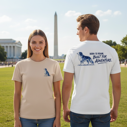 Born to Roam Built for Adventure Aussie Dog Graphic Tee