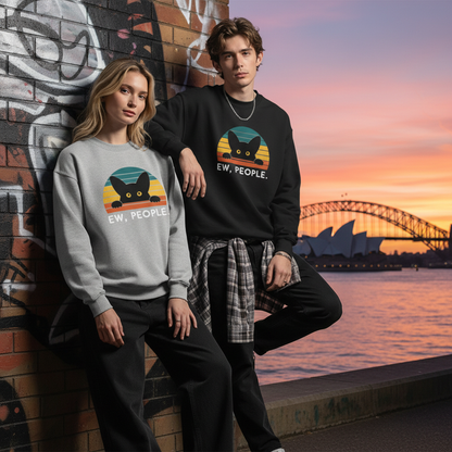 Ew People Peeking Cat Vintage Sunset Crewneck C1100