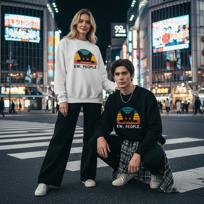 Ew People Peeking Cat Vintage Sunset Crewneck C1100