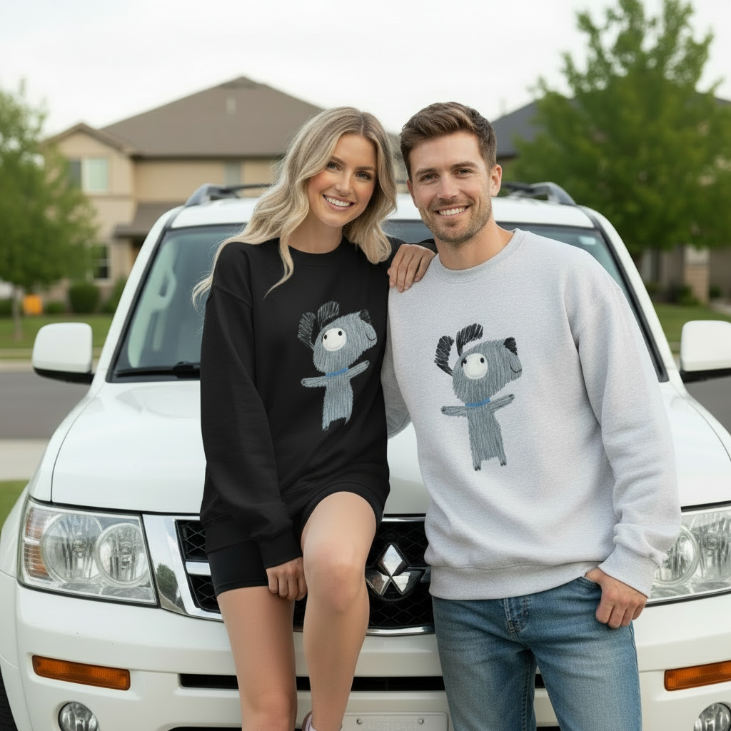 Cute Messy Hair Dog Pet Lover Crewneck C1017