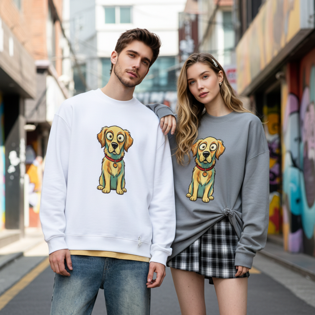 Big Eye Golden Retriever Cartoon Crewneck C1102