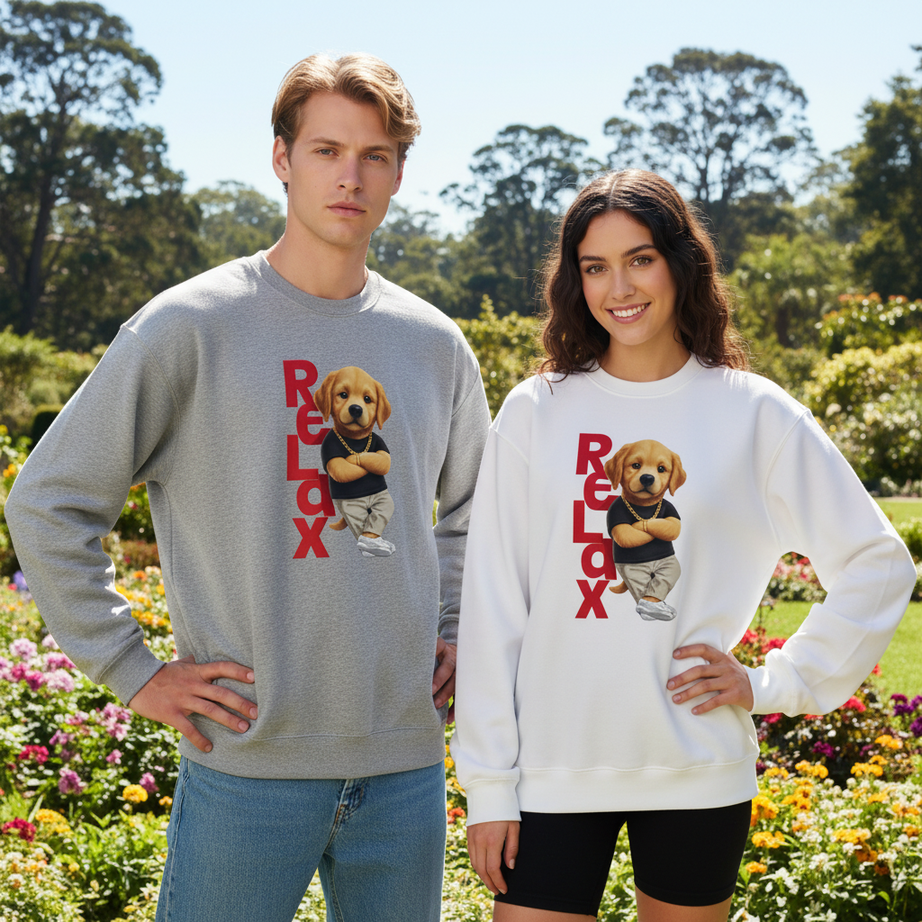 Relax Cool Golden Puppy Streetwear Crewneck C1104