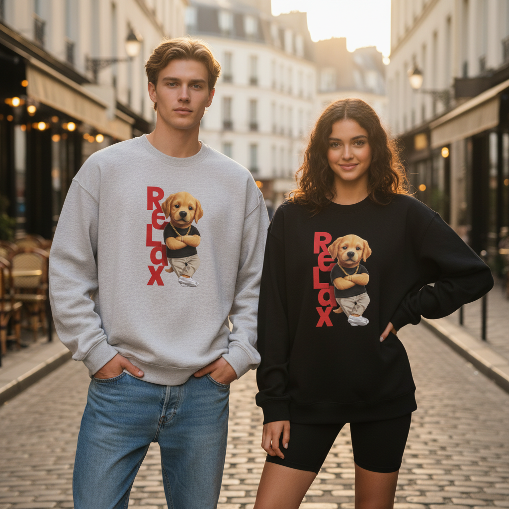 Relax Cool Golden Puppy Streetwear Crewneck C1104