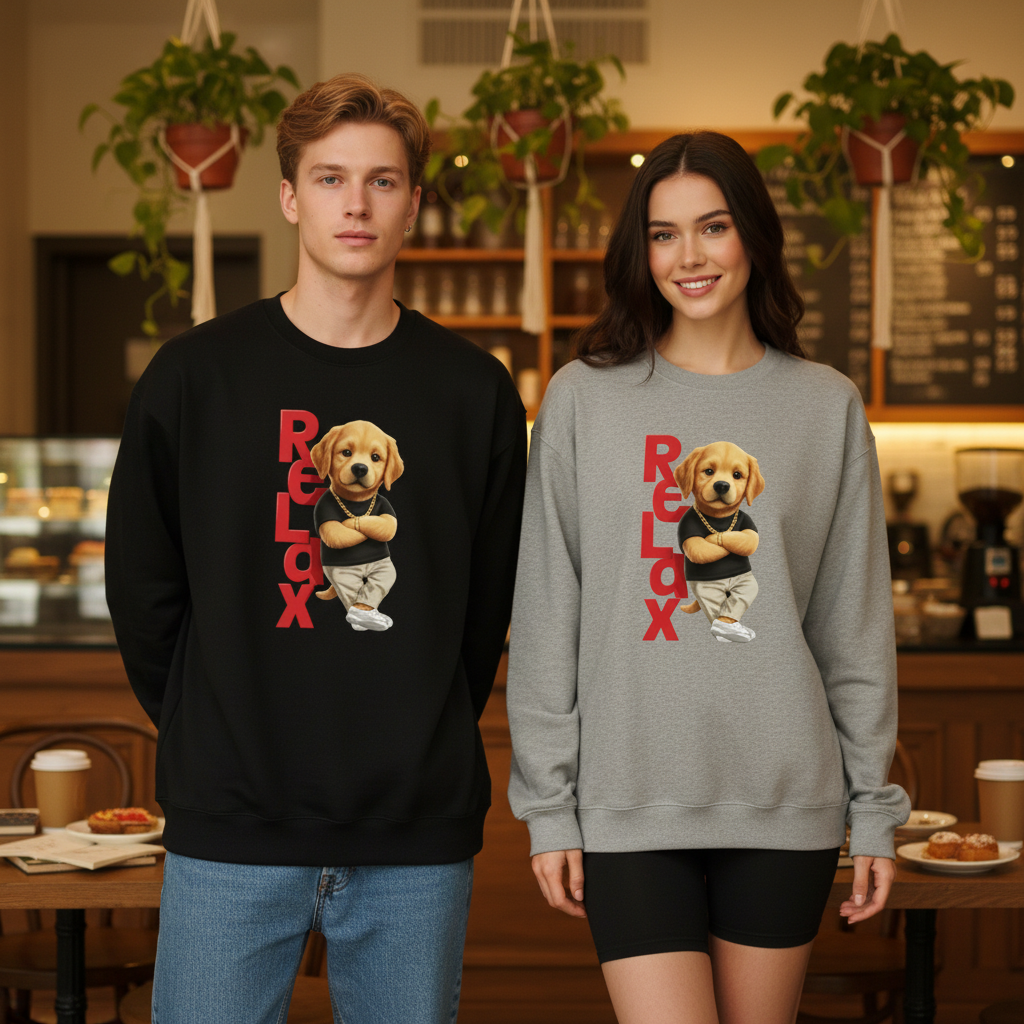Relax Cool Golden Puppy Streetwear Crewneck C1104