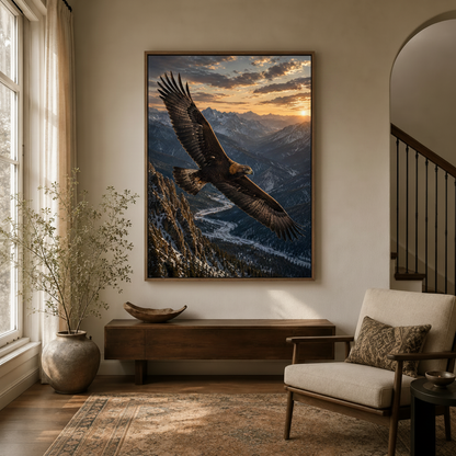 Wildlife eagle canvas print hanging in warm neutral entryway hallway decor