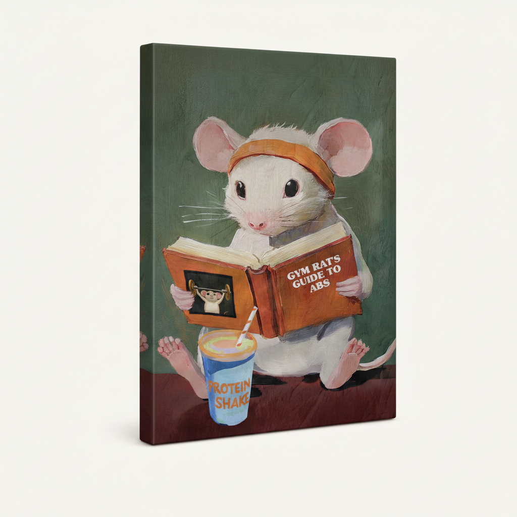 Gallery wrapped canvas print chubby mouse gym rat guide to abs protein shake angled product view