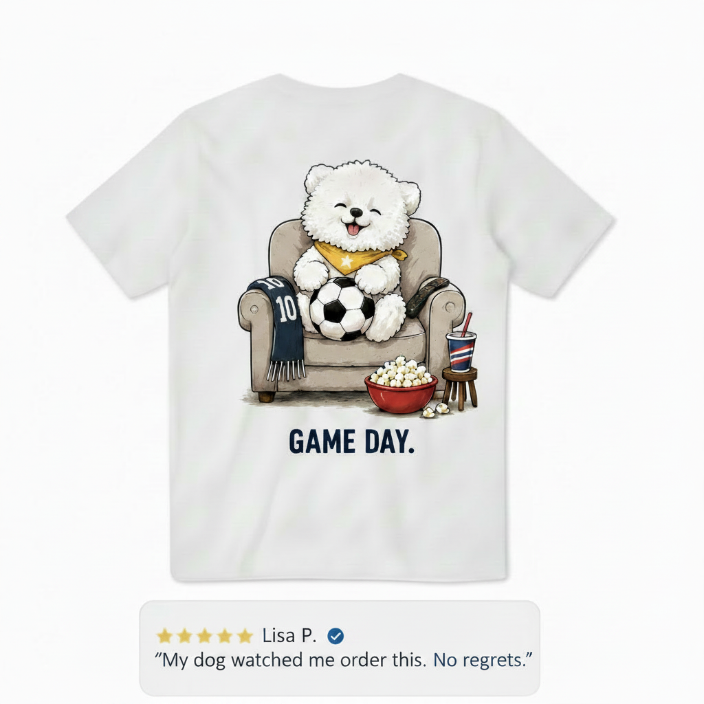 Game Day Fluffy Dog Soccer Fan Graphic Tee