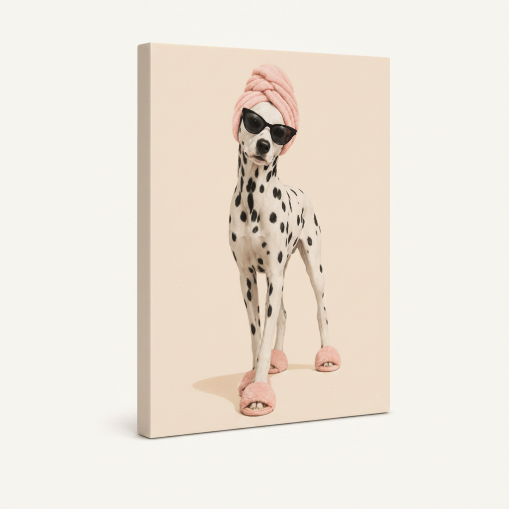  Side view of stylish Dalmatian dog canvas print showing gallery-wrapped edge detail