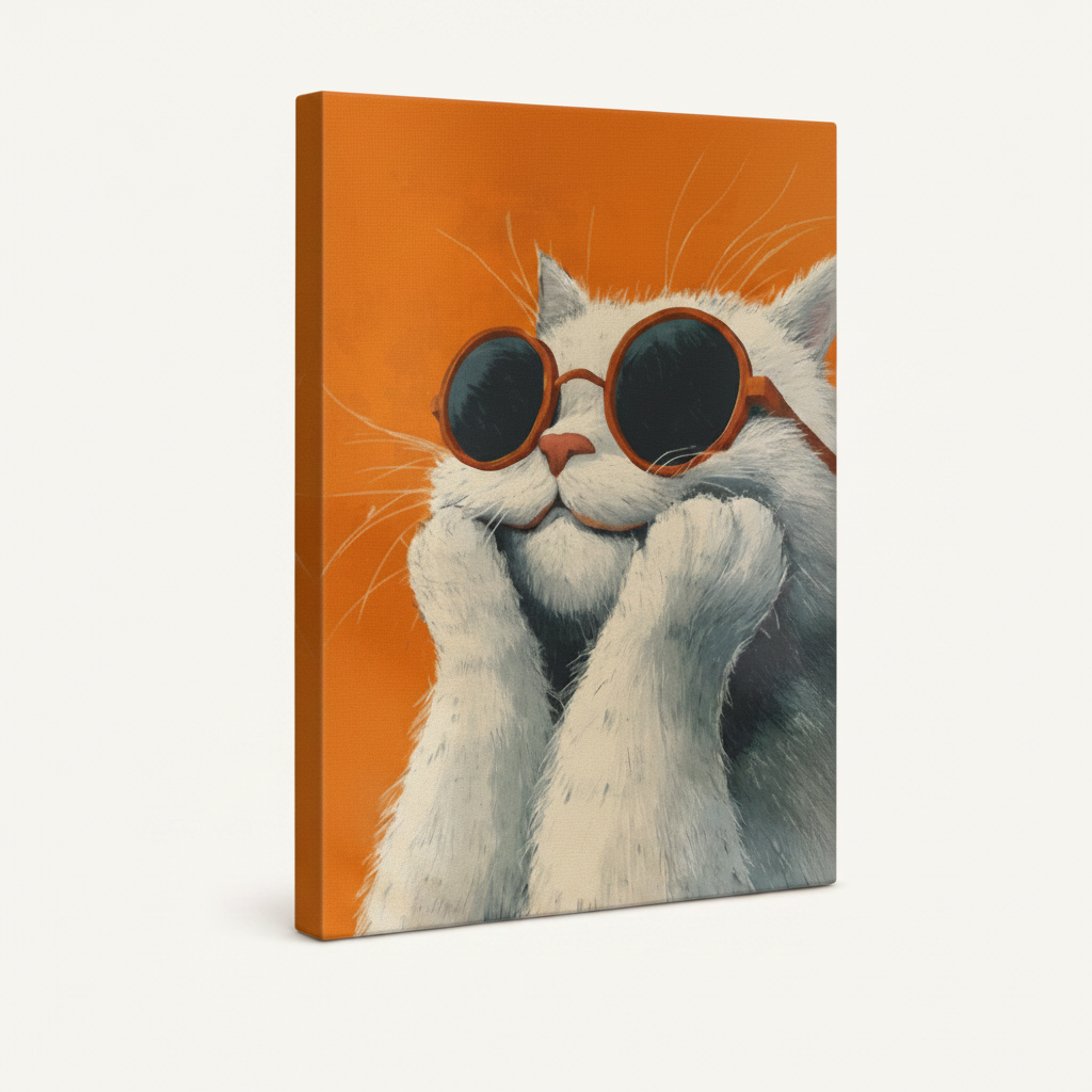 Gallery wrapped canvas side view of funny white cat in sunglasses art