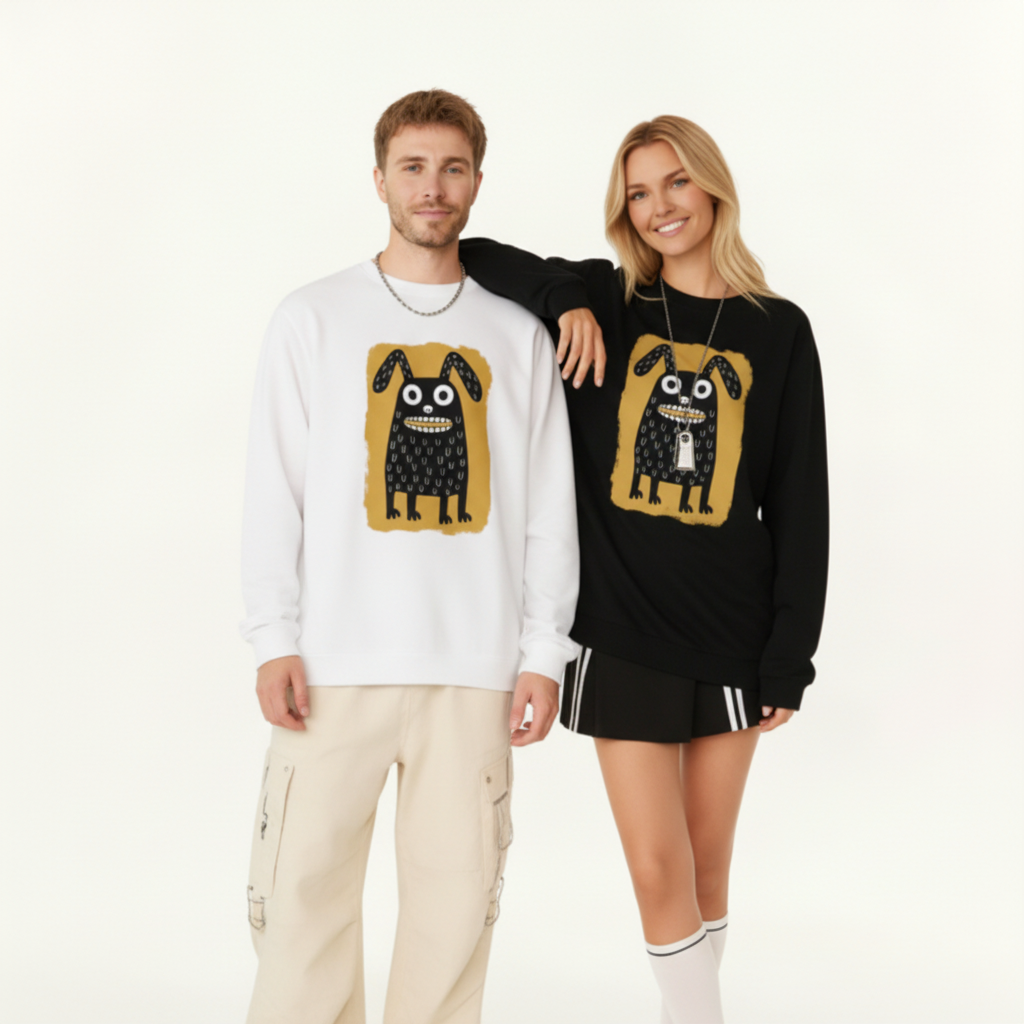 Funny Grinning Dog Art Graphic Crewneck C1086