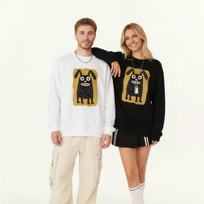 Funny Grinning Dog Art Graphic Crewneck C1086