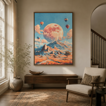 Cappadocia landscape canvas wall art hanging in warm entryway with natural light