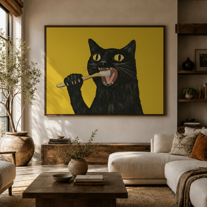 Black cat canvas wall art bringing bold feline character to a modern room