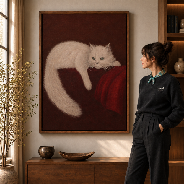 White Cat Canvas Wall Art – Elegant Cat Painting C1429