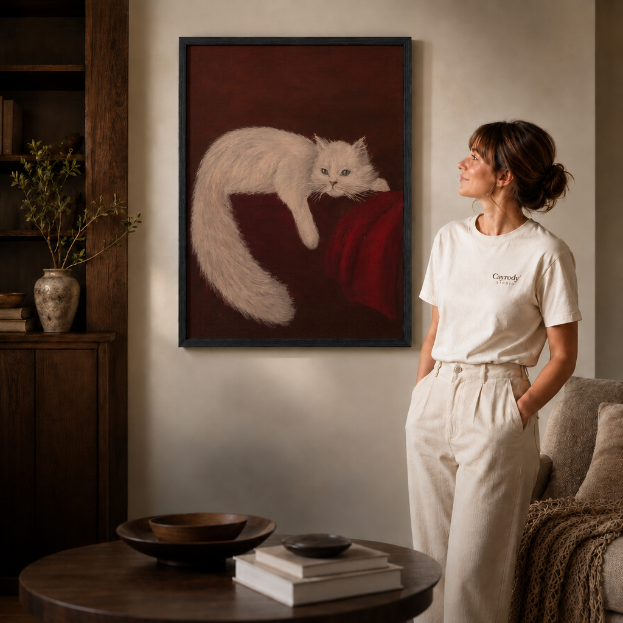 White Cat Canvas Wall Art – Elegant Cat Painting C1429