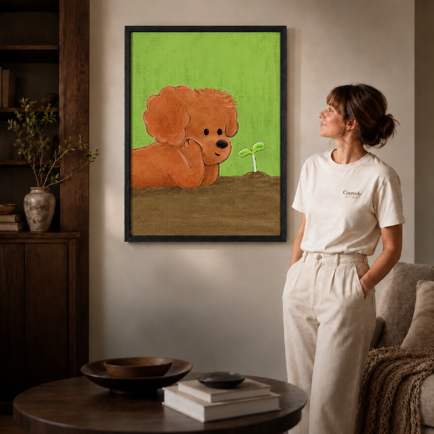 Whimsical Poodle Puppy Canvas Wall Art C1410