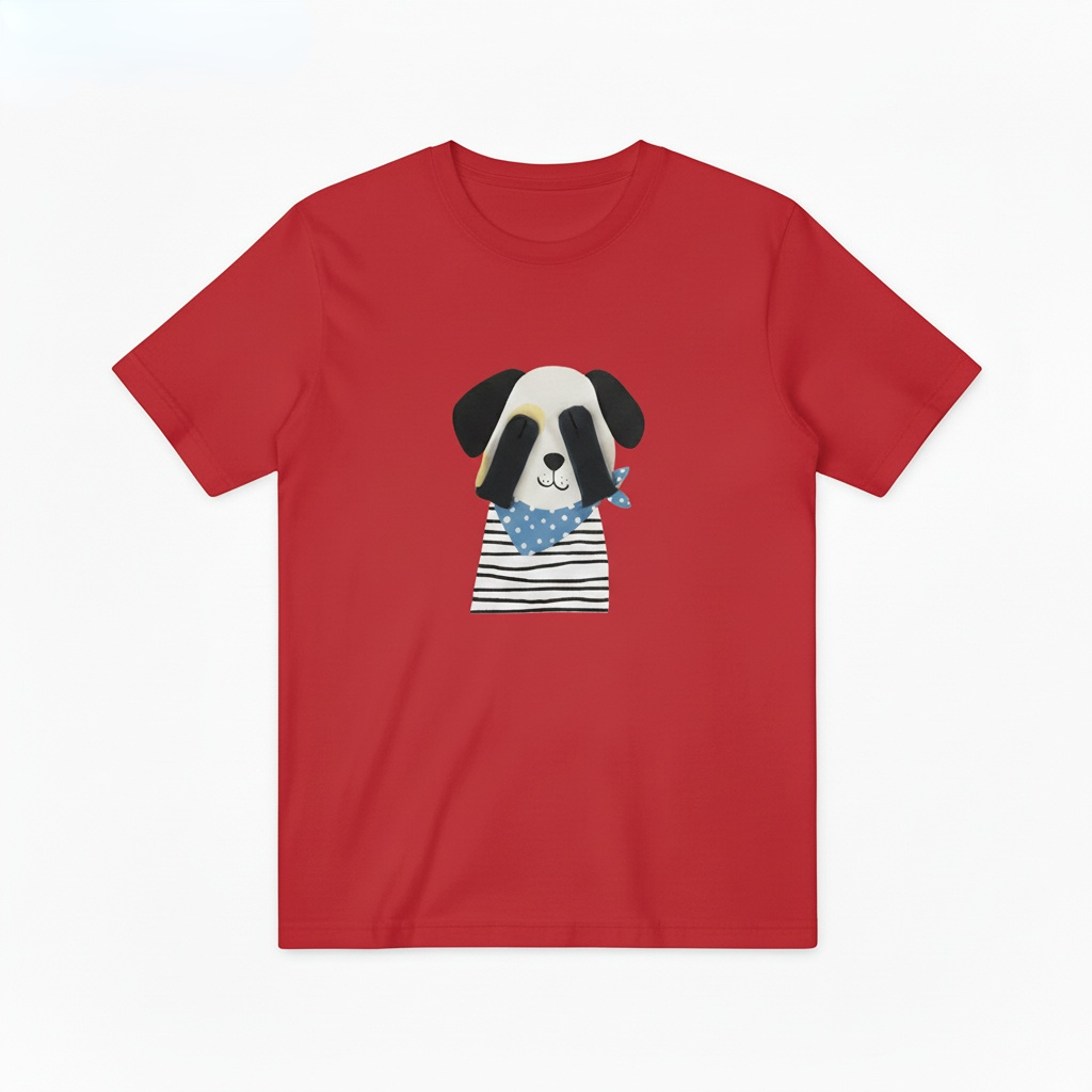 Cute Panda Face Dog Stripe Blue Scarf Tee T7087
