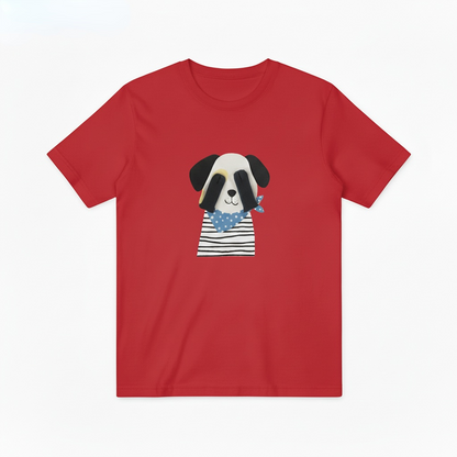 Cute Panda Face Dog Stripe Blue Scarf Tee T7087