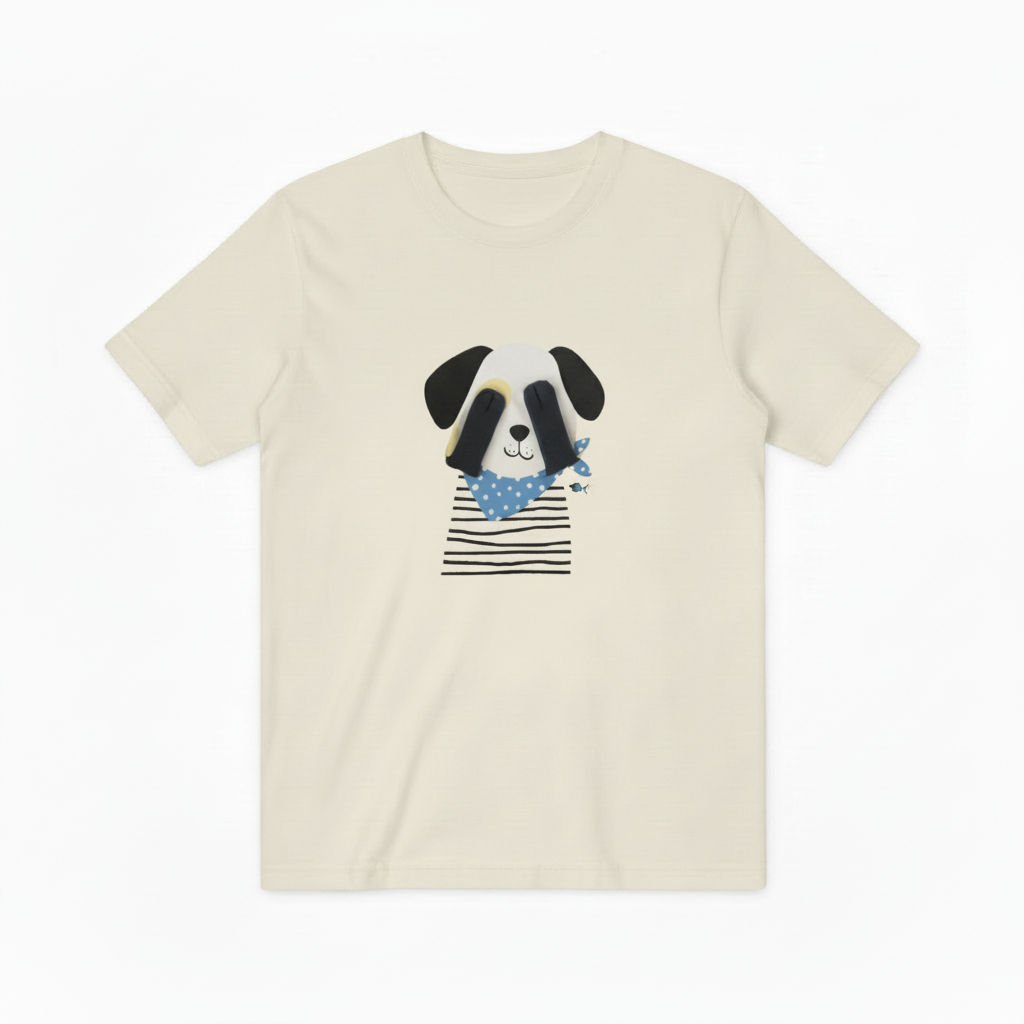Cute Panda Face Dog Stripe Blue Scarf Tee T7087