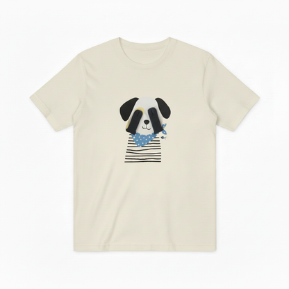 Cute Panda Face Dog Stripe Blue Scarf Tee T7087