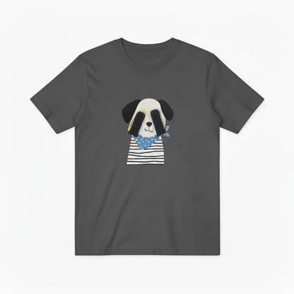 Cute Panda Face Dog Stripe Blue Scarf Tee T7087
