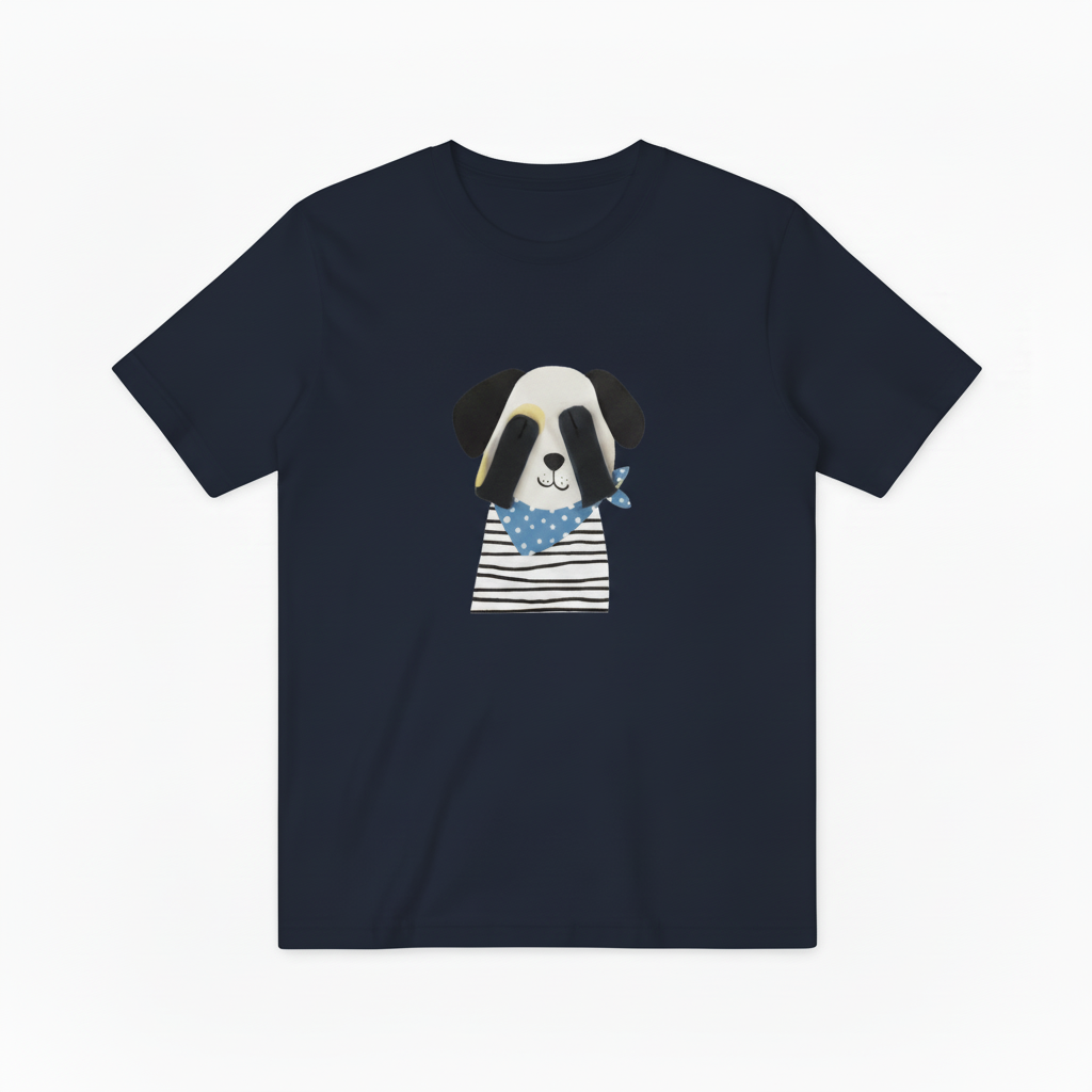 Cute Panda Face Dog Stripe Blue Scarf Tee T7087