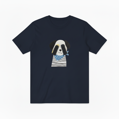 Cute Panda Face Dog Stripe Blue Scarf Tee T7087