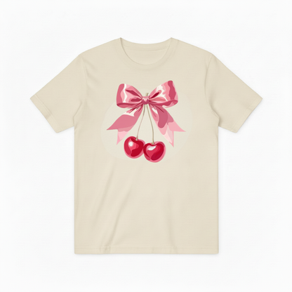 Pink Cherry Ribbon Graphic Tee - Cute Fruit Lover T-Shirt T4051