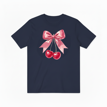 Pink Cherry Ribbon Graphic Tee - Cute Fruit Lover T-Shirt T4051