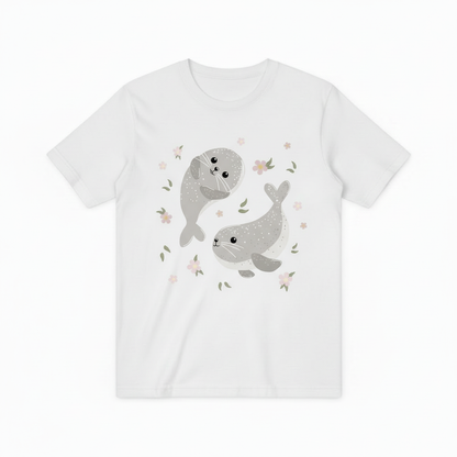 Charming Seals and Flowers Ocean Graphic T-Shirt T6013