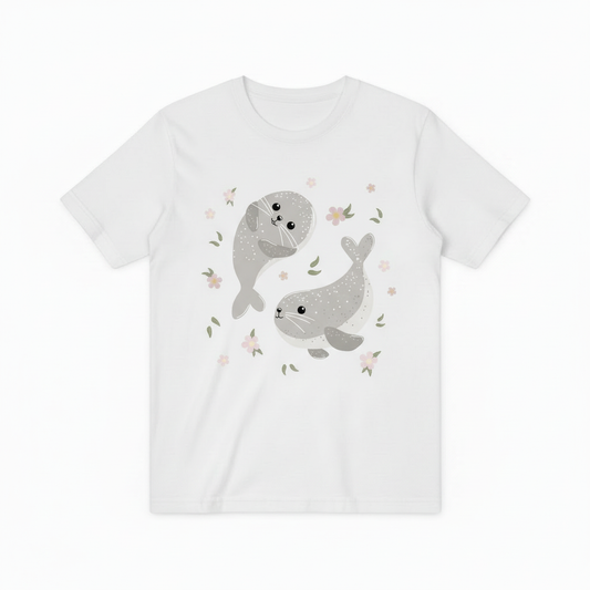 Charming Seals and Flowers Ocean Graphic T-Shirt T6013