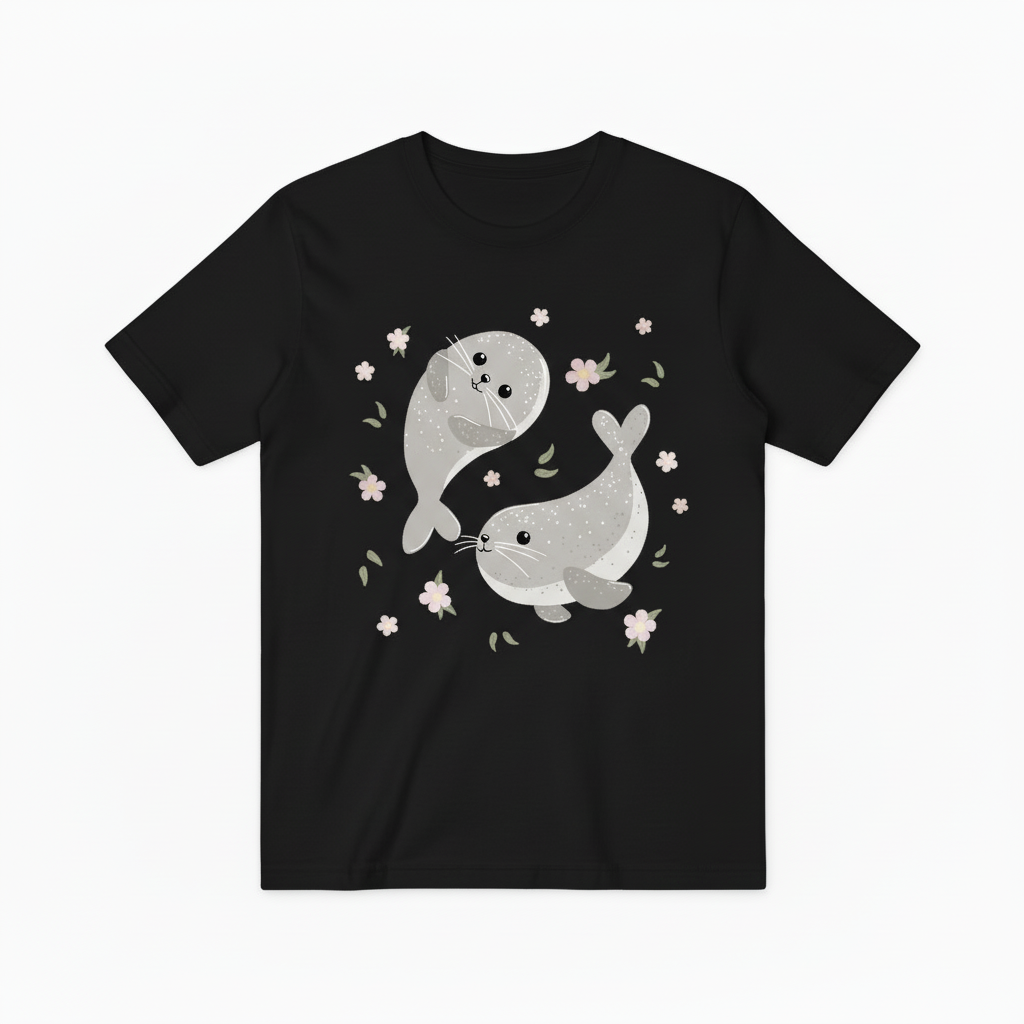 Charming Seals and Flowers Ocean Graphic T-Shirt T6013