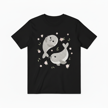 Charming Seals and Flowers Ocean Graphic T-Shirt T6013