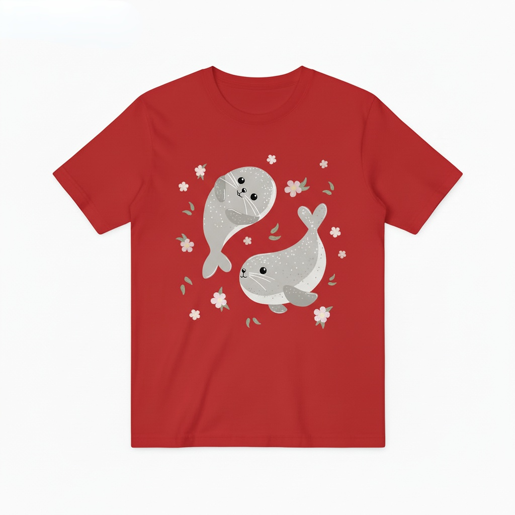 Charming Seals and Flowers Ocean Graphic T-Shirt T6013