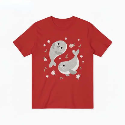 Charming Seals and Flowers Ocean Graphic T-Shirt T6013
