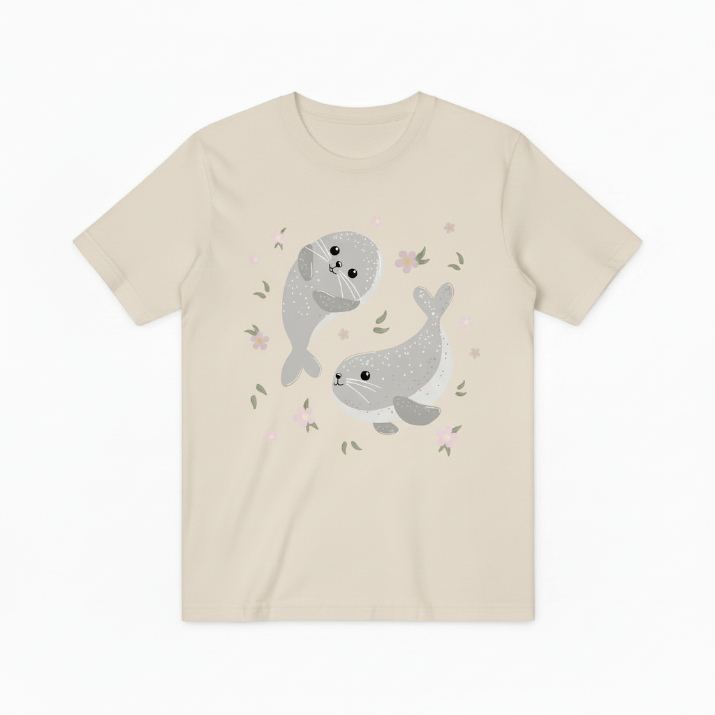Charming Seals and Flowers Ocean Graphic T-Shirt T6013