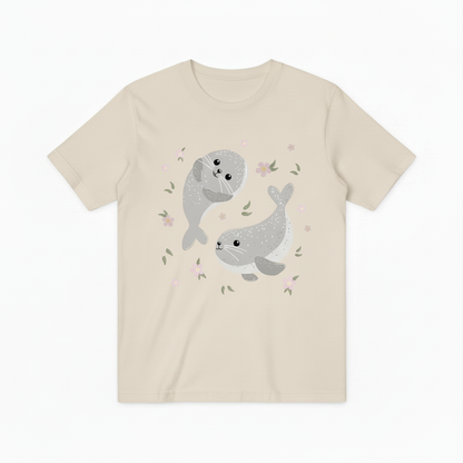 Charming Seals and Flowers Ocean Graphic T-Shirt T6013