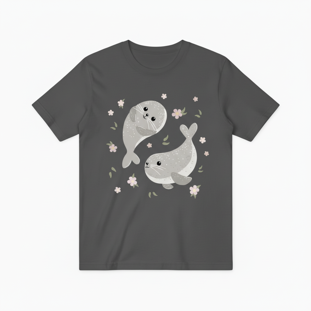 Charming Seals and Flowers Ocean Graphic T-Shirt T6013