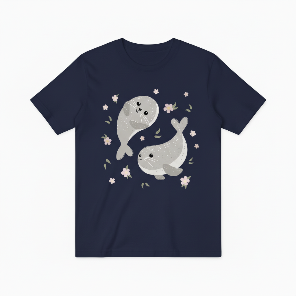 Charming Seals and Flowers Ocean Graphic T-Shirt T6013