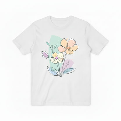 Watercolor Floral Line Art Minimalist Graphic T-ShirtT6014